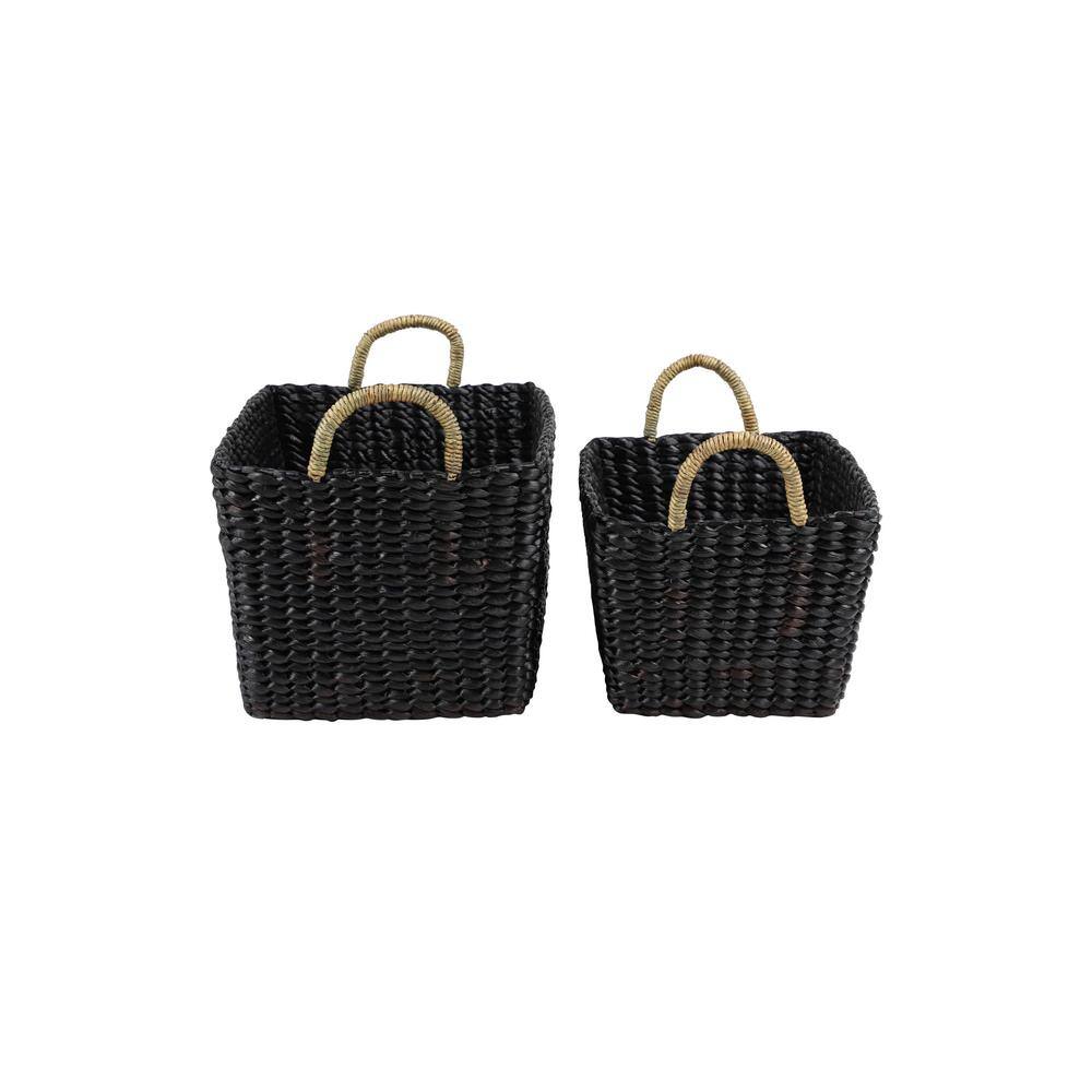 Litton Lane Black Banana Leaf Eclectic Storage Basket 11 in., and 9 in. (Set of 2)