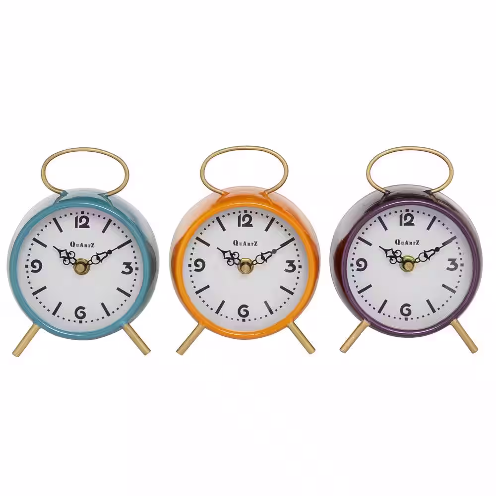 Litton Lane Multi Colored Wood Ring Top Analog Clock (Set of 3)