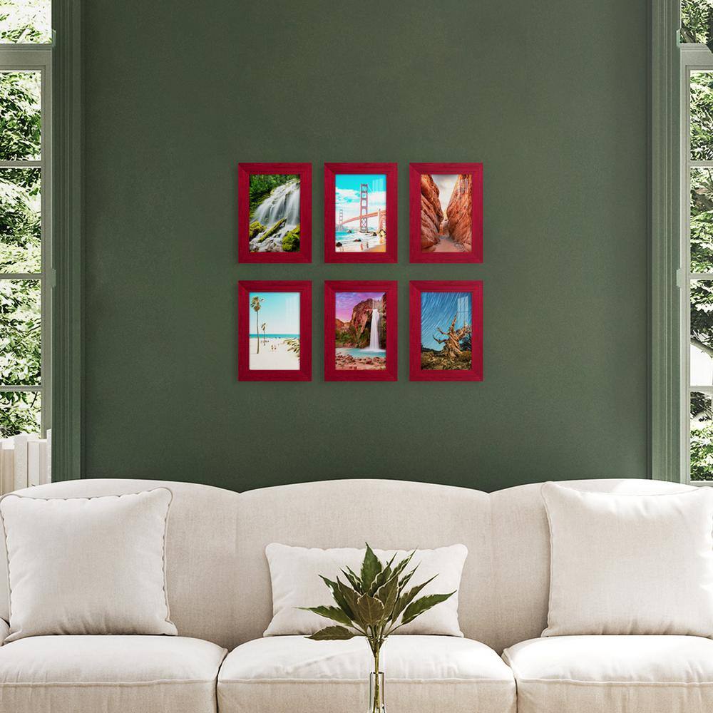None Textured 5 in. x 7 in. Red Picture Frame (Set of 6)
