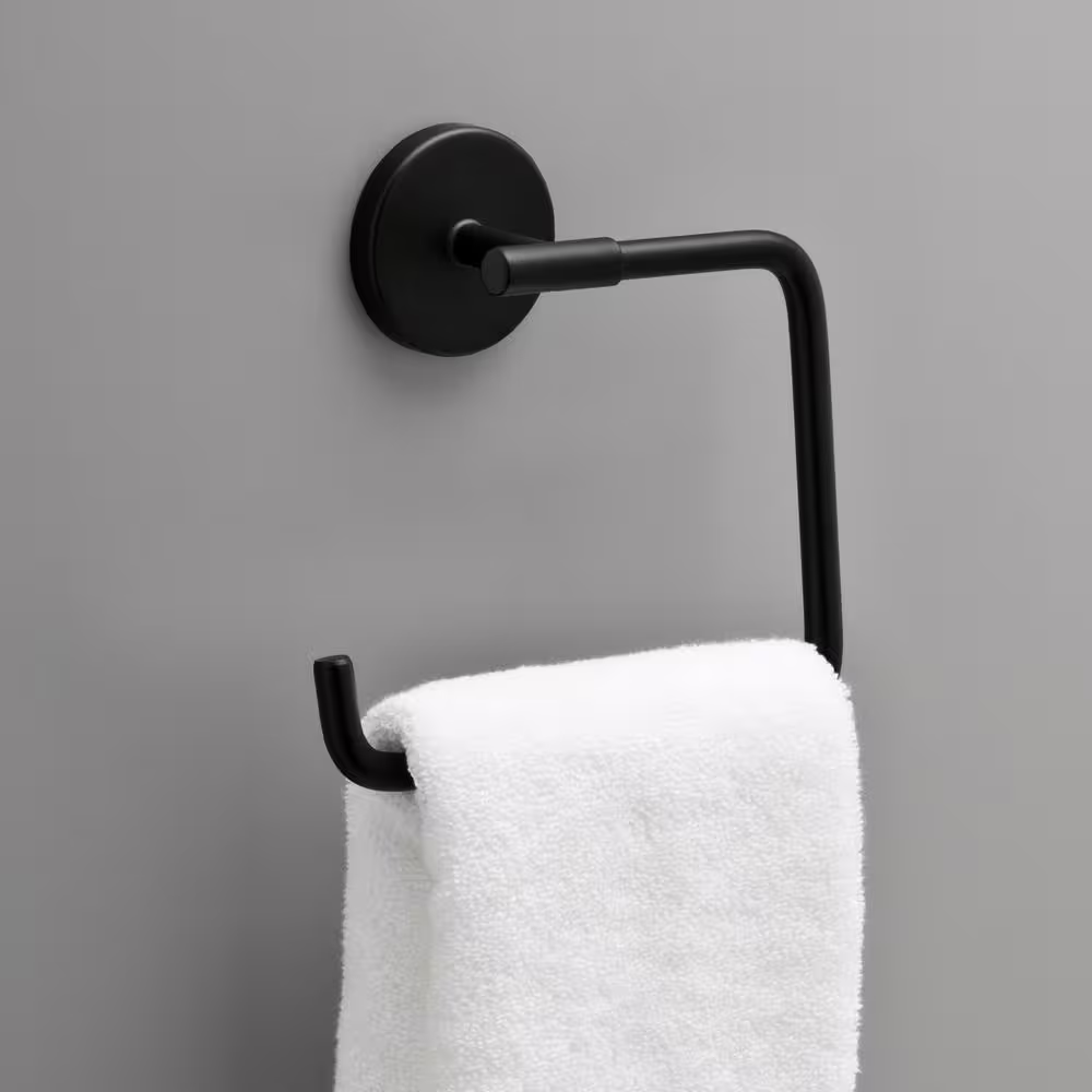 Delta Lyndall Wall Mount Square Open Towel Ring Bath Hardware Accessory in Matte Black