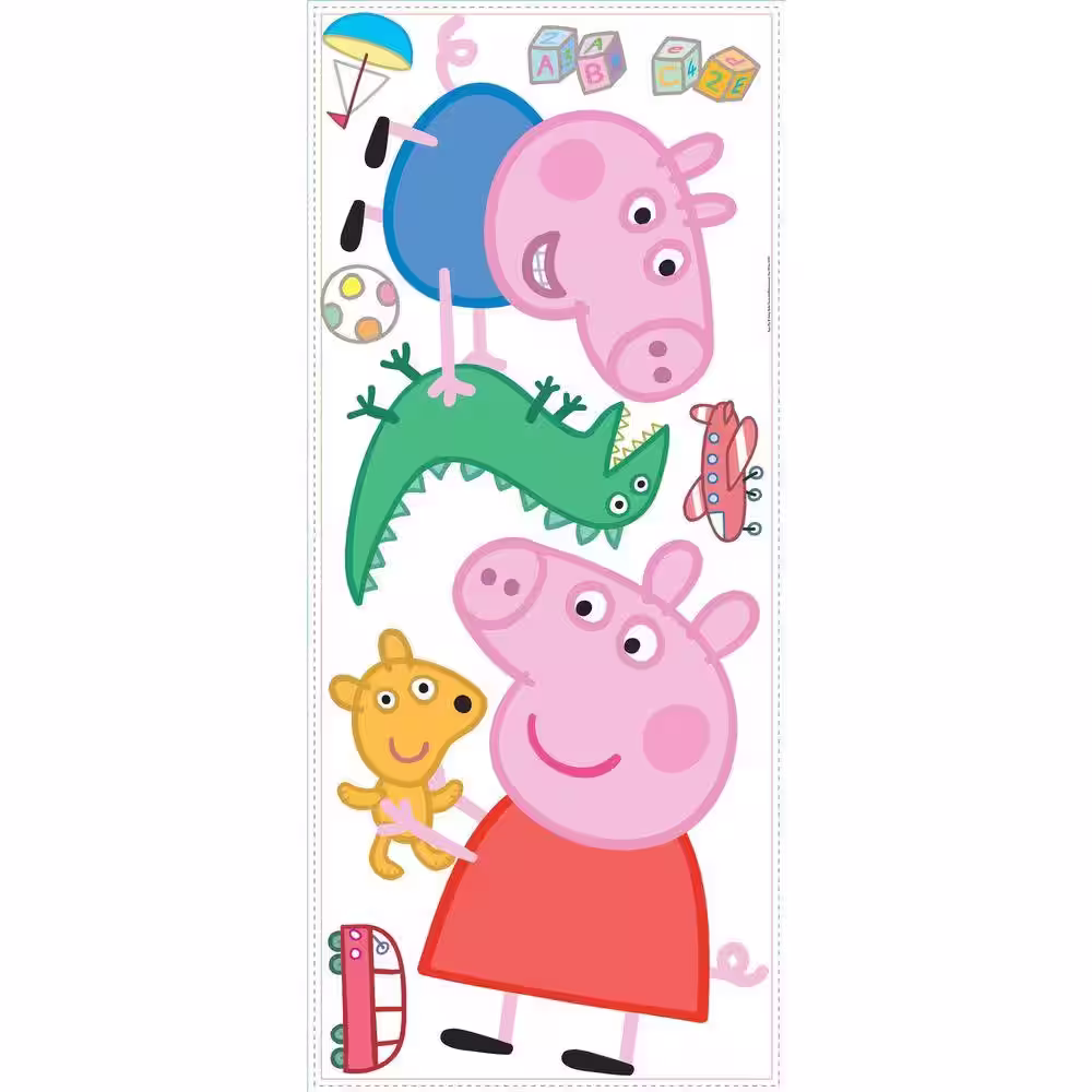RoomMates 5 in. W x 19 in. H Peppa the Pig - Peppa and George Playtime 8-Piece Peel and Stick Giant Wall Decal
