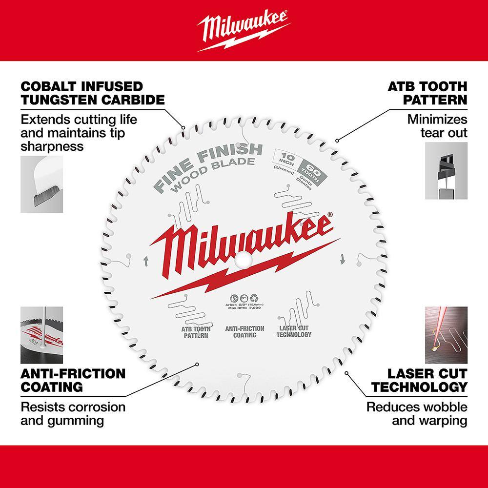 Milwaukee 10 in. x 60 Carbide Teeth Fine Finish Circular Saw Blade & 10in. x 40 Tooth General Purpose Circular Saw Blade (2-Piece)