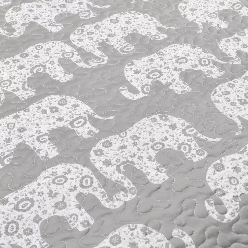 Lush Decor Elephant Parade Sherpa Blanket/Coverlet Soft Gray Single Full/Queen