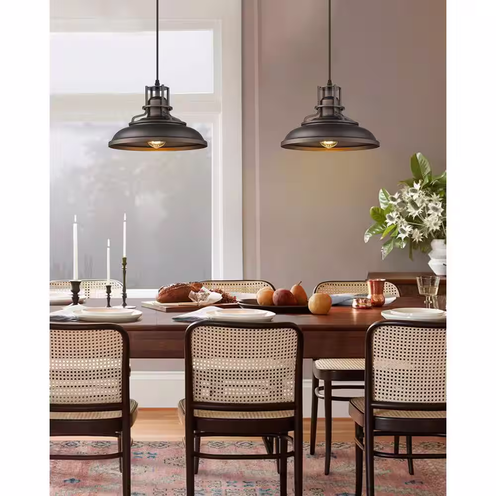 JAZAVA 1-Light Farmhouse Vintage Oil Rubbed Bronze Finish Barn Pendant Light with Metal Shade