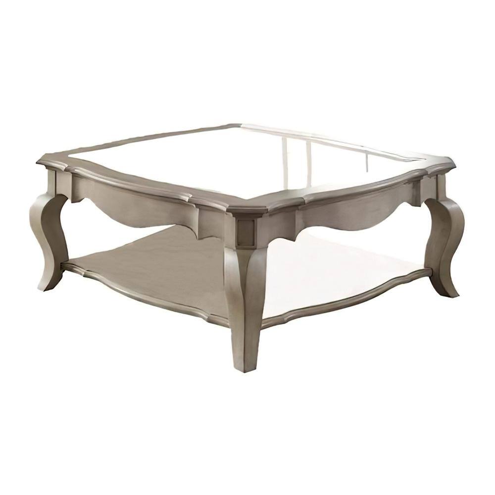 Acme Furniture Chelmsford 42 in. Antique Taupe and Clear Glass Small Square Glass Coffee Table