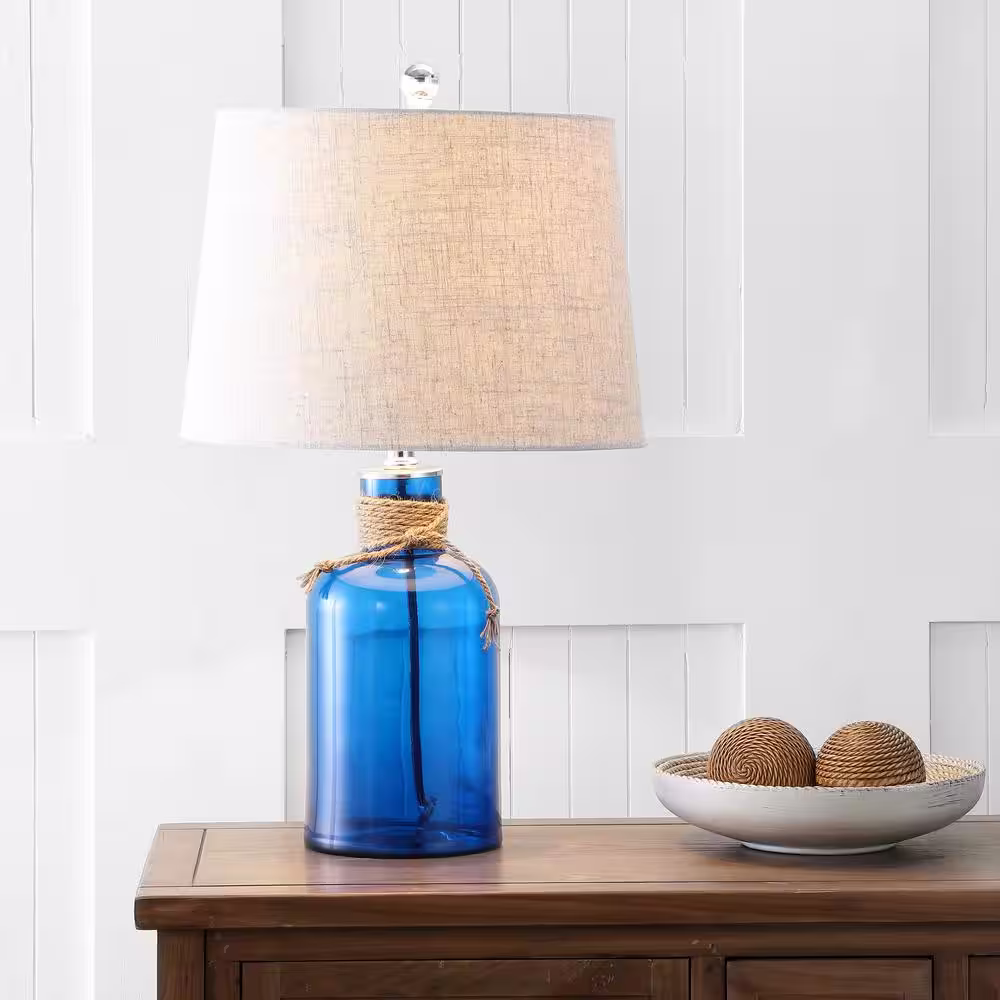 JONATHAN Y Azure 23.5 in. Cobalt/Natural Glass Bottle Table Lamp