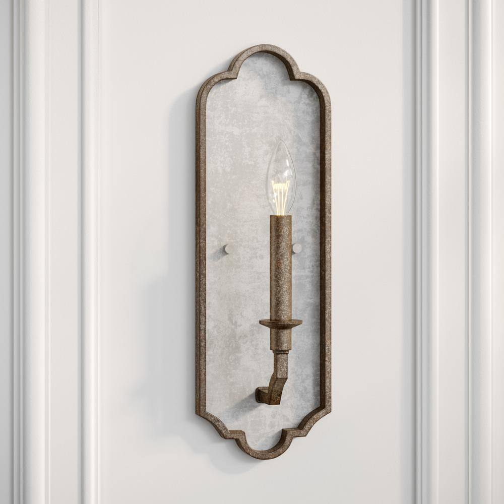 Generation Lighting Spruce 5.5 in. W Decorative Distressed White Wood Finish Metal Sconce with Weathered Iron Bronze Accents