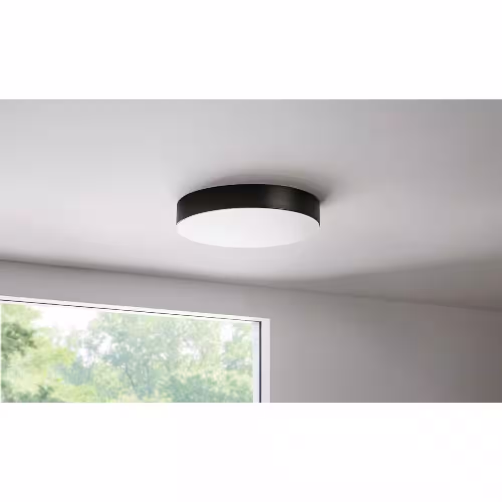 Hampton Bay Luis 11 in. Matte Black Touch Control CCT Selectable LED Flush Mount