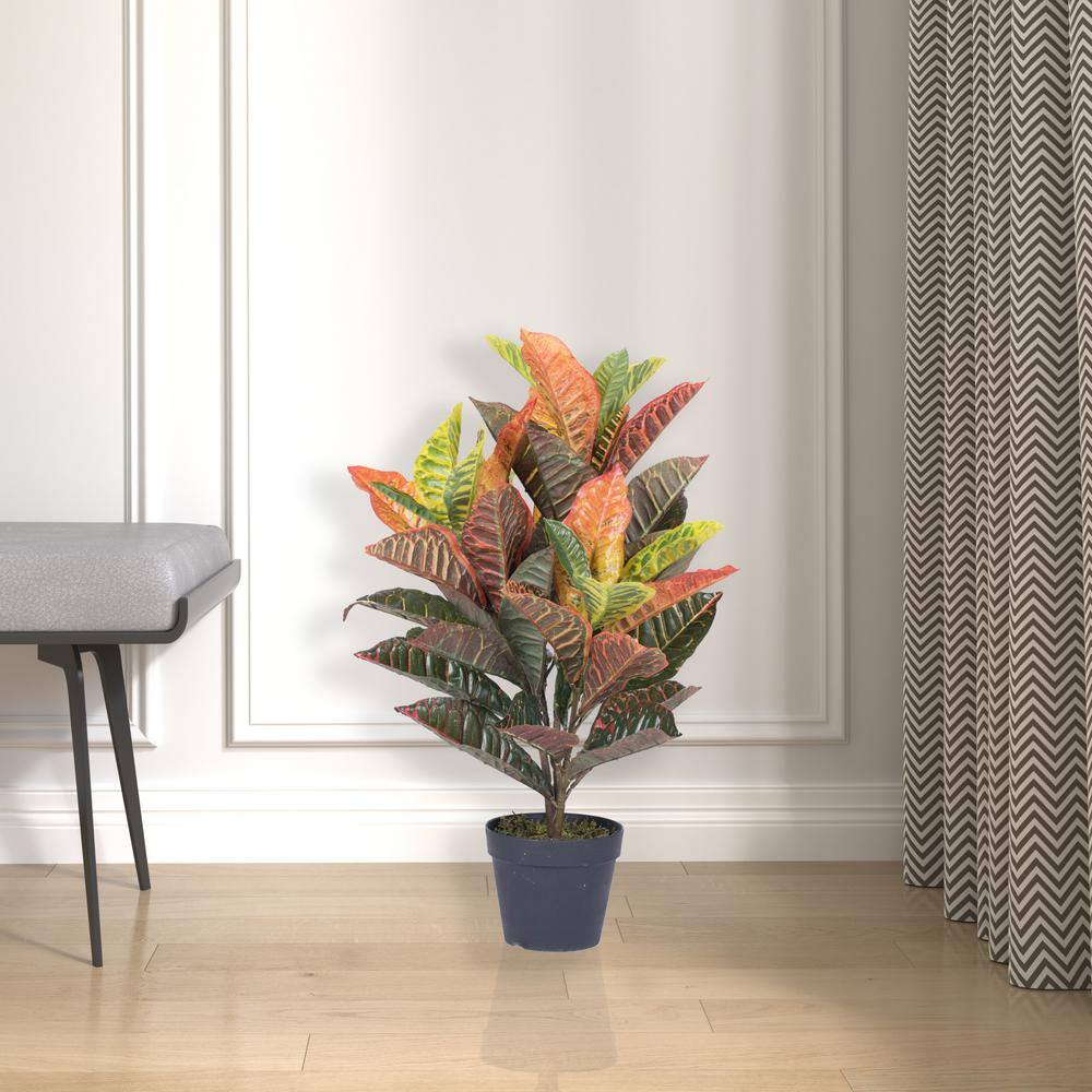 None 30 in. Green Artificial Croton Everyday Tree in Pot