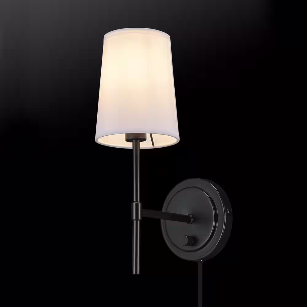 Hampton Bay Ridgeway 1-Light Matte Black Wall Sconce with LED Bulb (T20)