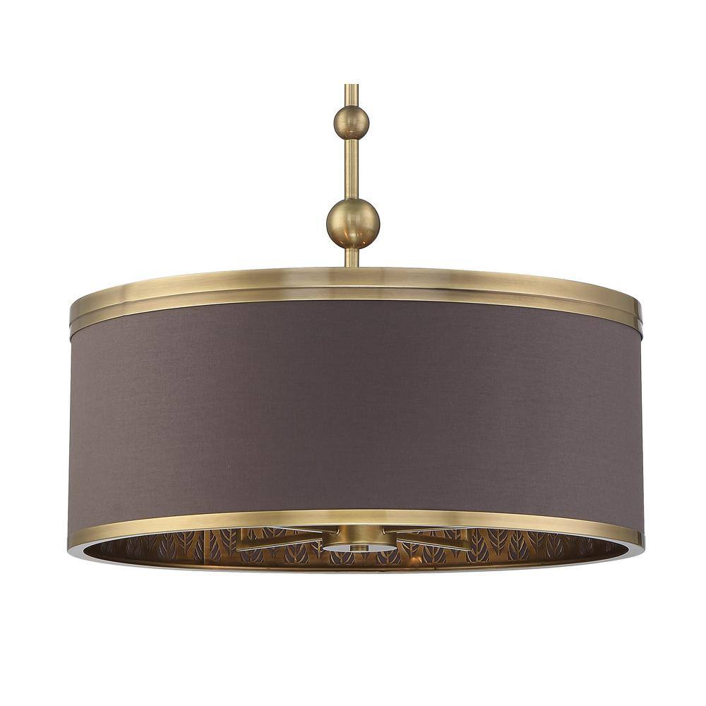 Metropolitan Splendour 5-Light Aged Antique Brass Pendant with Chocolate Linen Shade