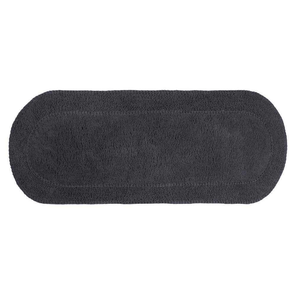 None Double Ruffle Collection 21 in. x 54 in. Gray Cotton Bath Rug
