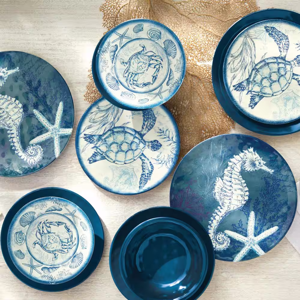 Certified International Radiance 12-Piece Casual Teal Melamine Outdoor Dinnerware Set (Service for 4)