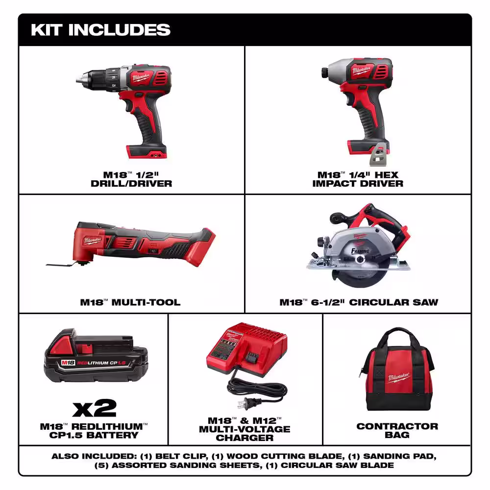 Milwaukee M18 18V Lithium-Ion Cordless Drill Driver/Impact Driver/Multi-Tool Combo Kit (3-Tool) W/ 6-1/2 in. Circular Saw