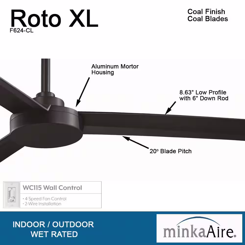 MINKA-AIRE Roto XL 62 in. Indoor/Outdoor Coal Ceiling Fan with Wall Control