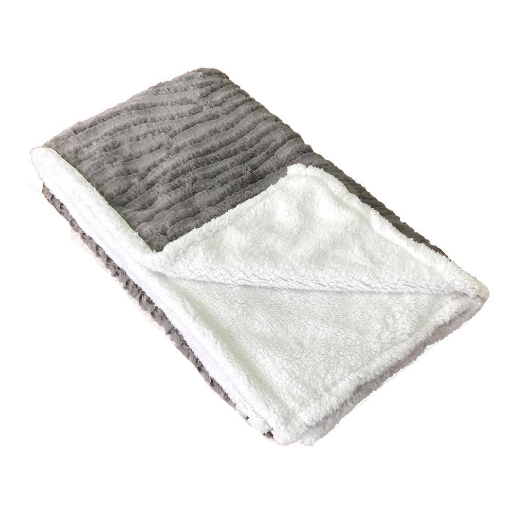 Harper Lane Genoa Wave Grey Faux Fur Sherpa Throw Blanket 50 x 60 inches