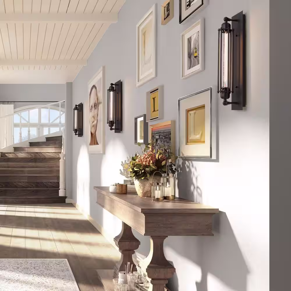 LNC Modern Industrial Black Linear Wall Sconce, 1-Light Bathroom Vanity Light with Metal Wire Cage For Dry Areas Hallway