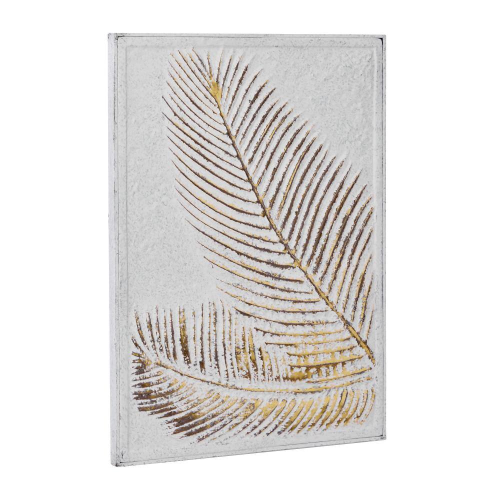 Litton Lane Metal Gold Relief Palm Leaf Wall Decor with Gold Detailing