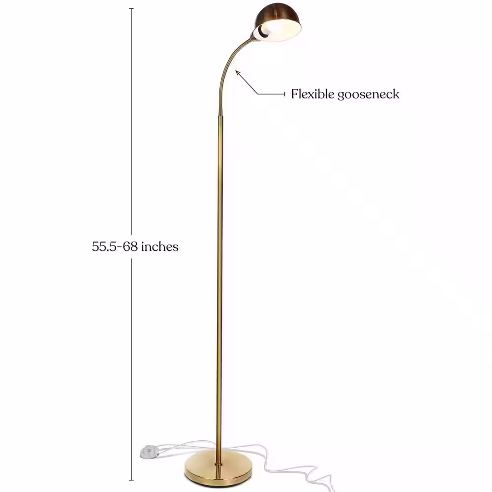 Brightech Regent 68 in. Antique Brass LED Arc Floor Lamp with Adjustable Gooseneck