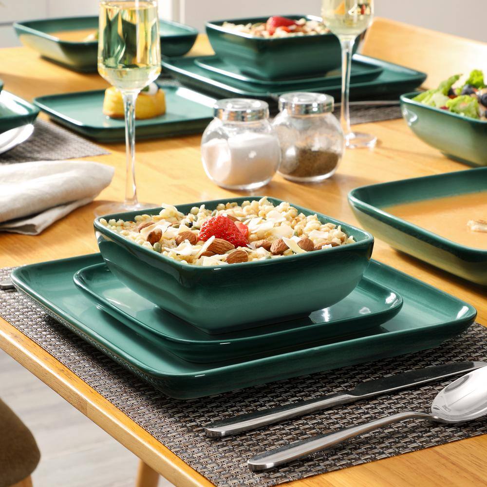 None 16-Piece Gradient Color Green Stoneware Dinnerware Set (Service for 4)