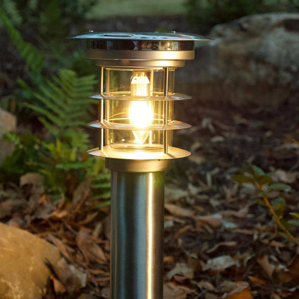 GAMA SONIC Stainless Steel Solar Silver Bollard Pathway Light