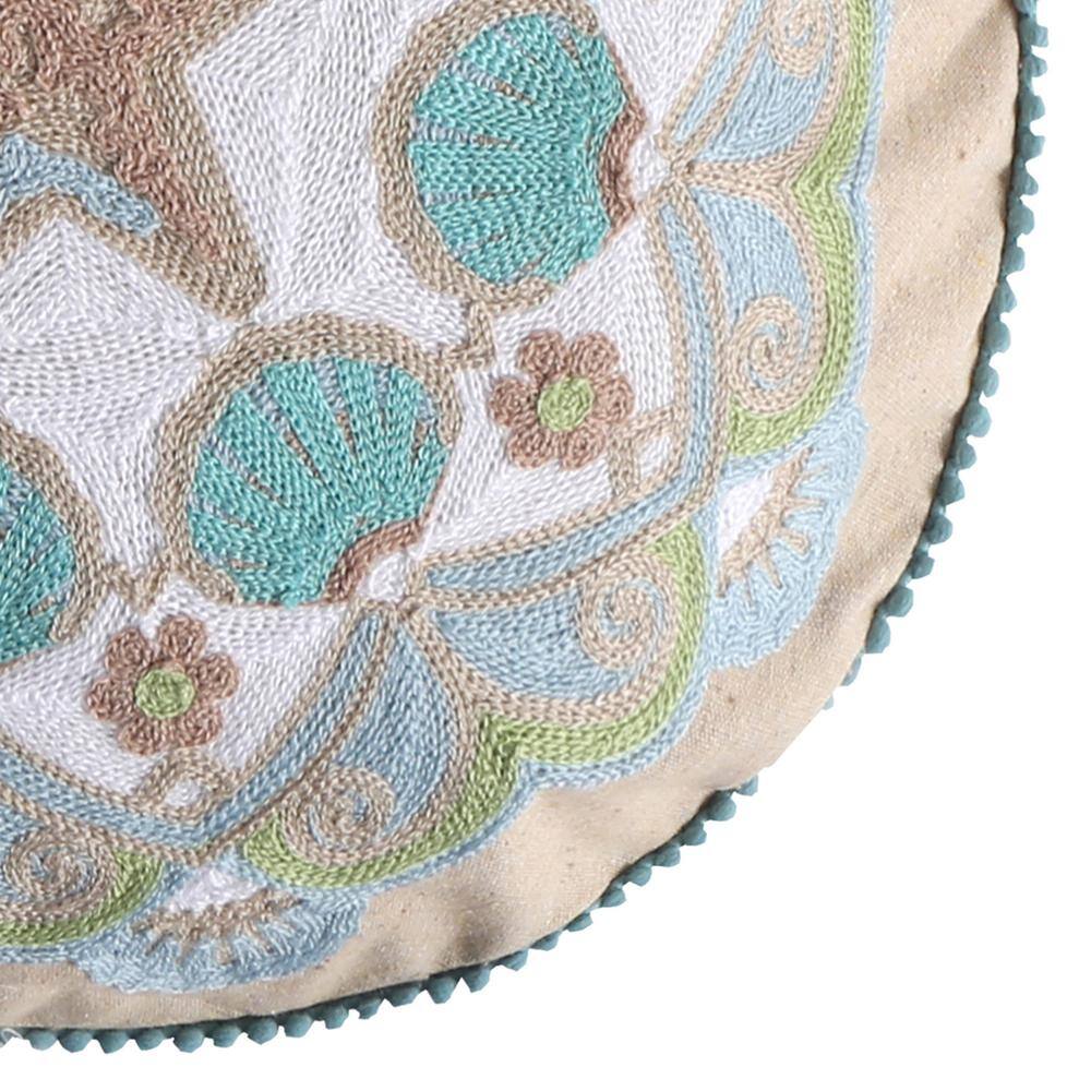 None Calafel Teal and Taupe Embroidered Starfish Shells Coastal 14 in. x 18 in. Throw Pillow