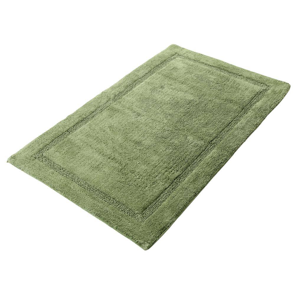 Saffron Fabs Regency 34 in. x 21 in. Cotton Sage Green Latex Spray Non-Skid Backing Textured Border Machine Washable Bath Rug