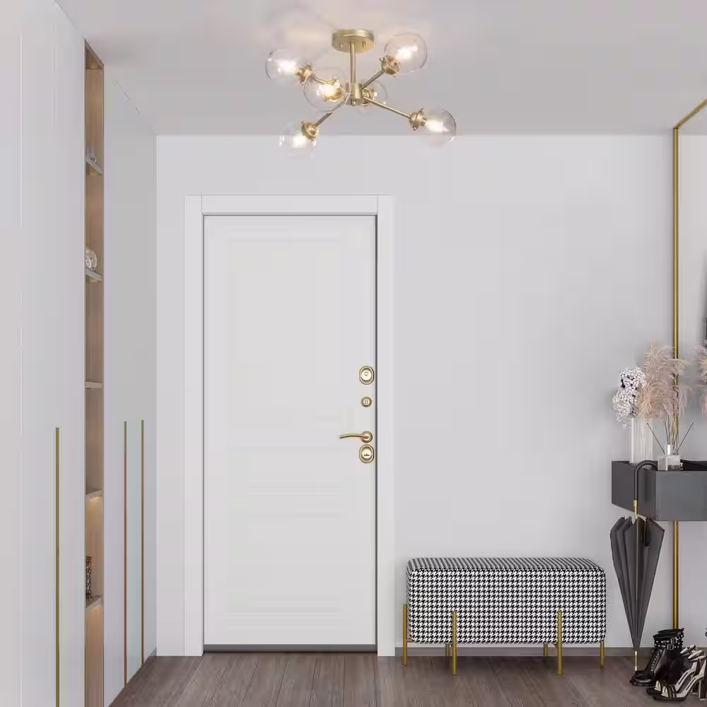 LNC Modern Matte Gold Sputnik 6-Light 25 in. Semi-Flush Mount Ceiling Light with Clear Globe Glass Shades for Dining Room