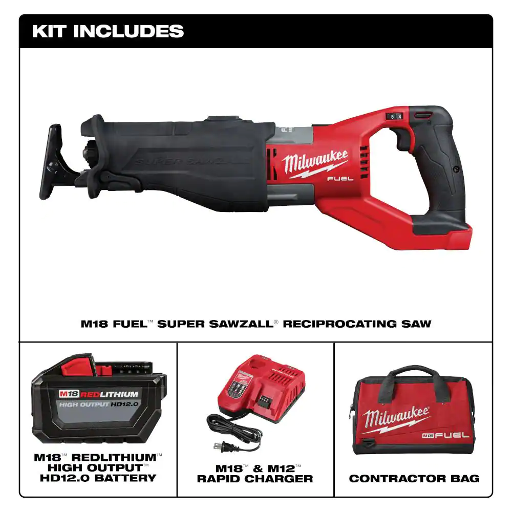 Milwaukee M18 FUEL 18V Lithium-Ion Brushless Cordless SUPER SAWZALL Orbital Reciprocating Saw Kit w/(1) 12.0 Ah Battery