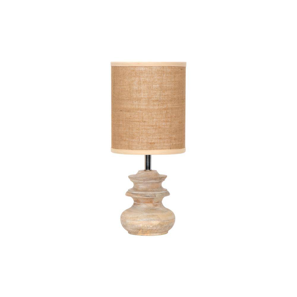Storied Home 15.5 in. Small Bleached Brown Mango Wood Table Lamp with Jute Shade