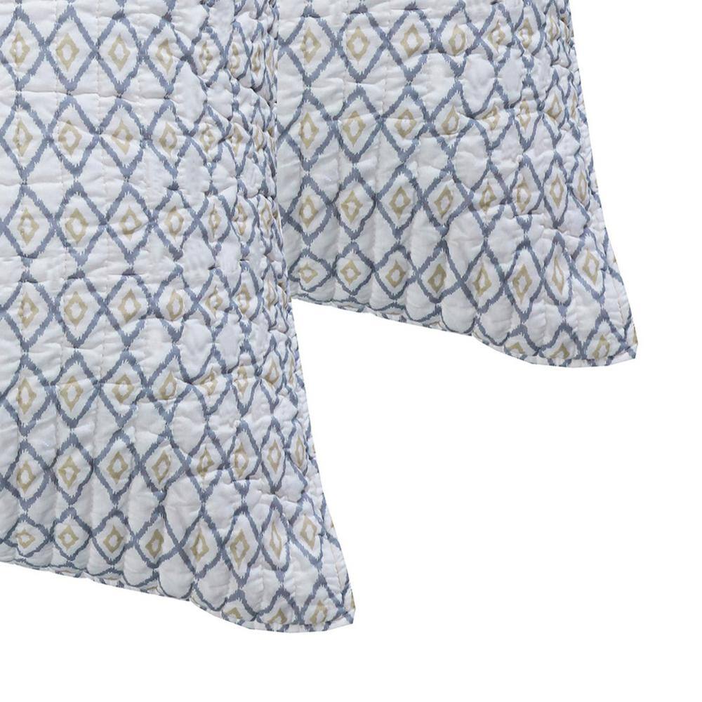 None Tamsin Grey, Taupe, Off-White Diamond Ikat Quilted Cotton Euro Sham (Set of 2)