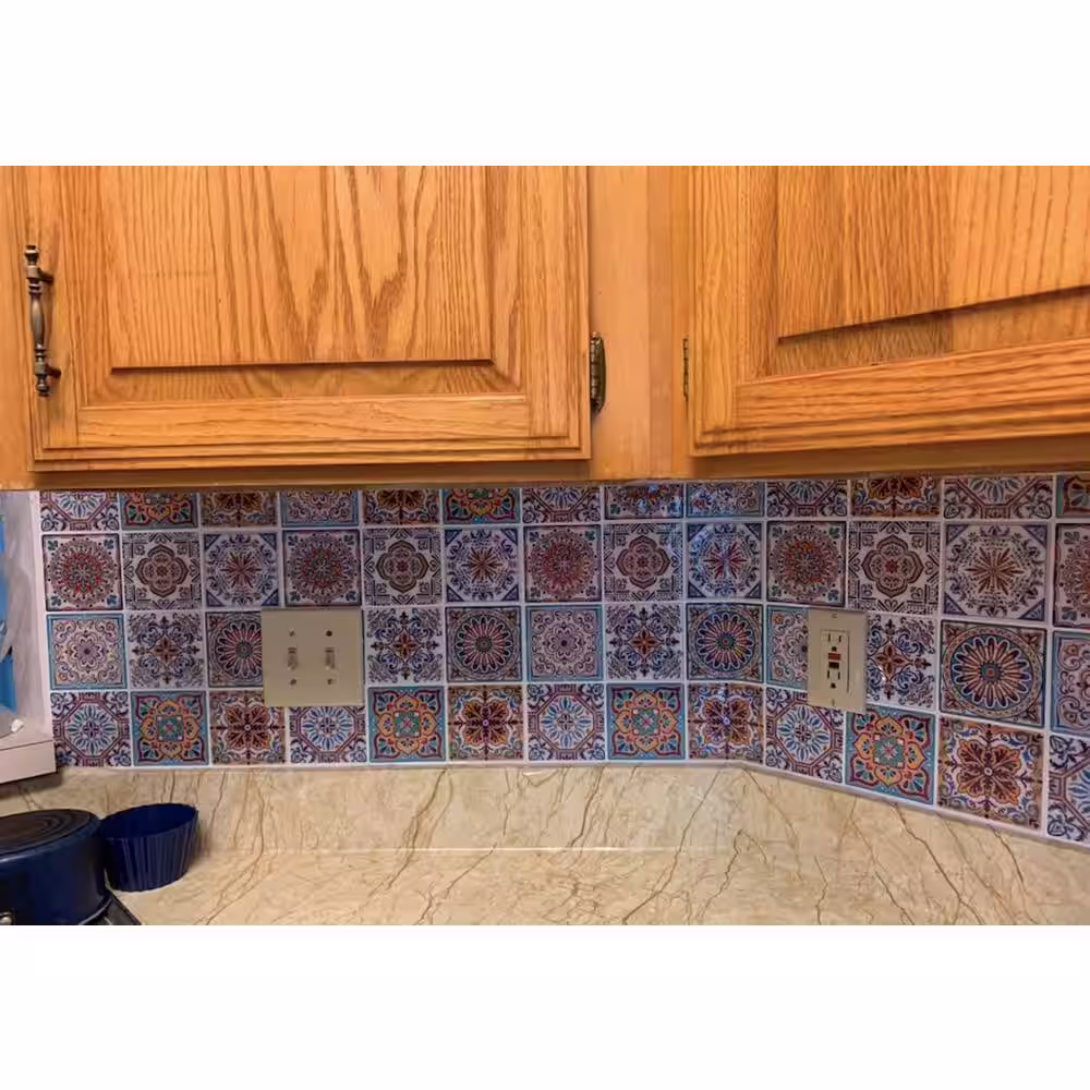 LONGKING Morocco Blue 11.7 in. x 11.7 in. Vinyl Peel and Stick Tile Backsplash Wall Tile ( 9.5 sq. ft. /pack)