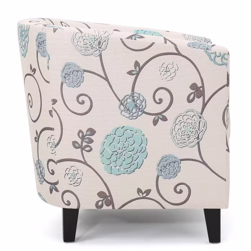 Noble House Preston White and Blue Floral Upholstered Club Chair