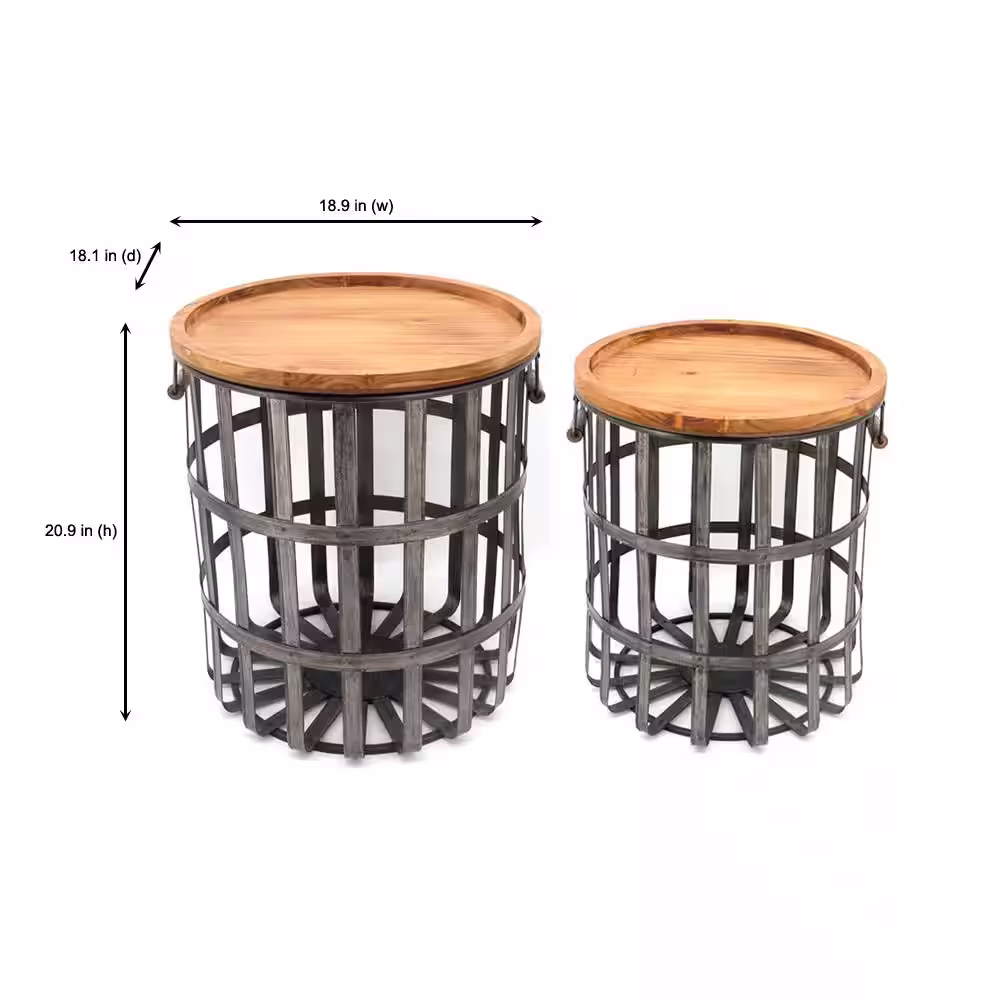Home Decorators Collection Round Galvanized Metal Decorative Basket with Wood Lid (Set of 2)