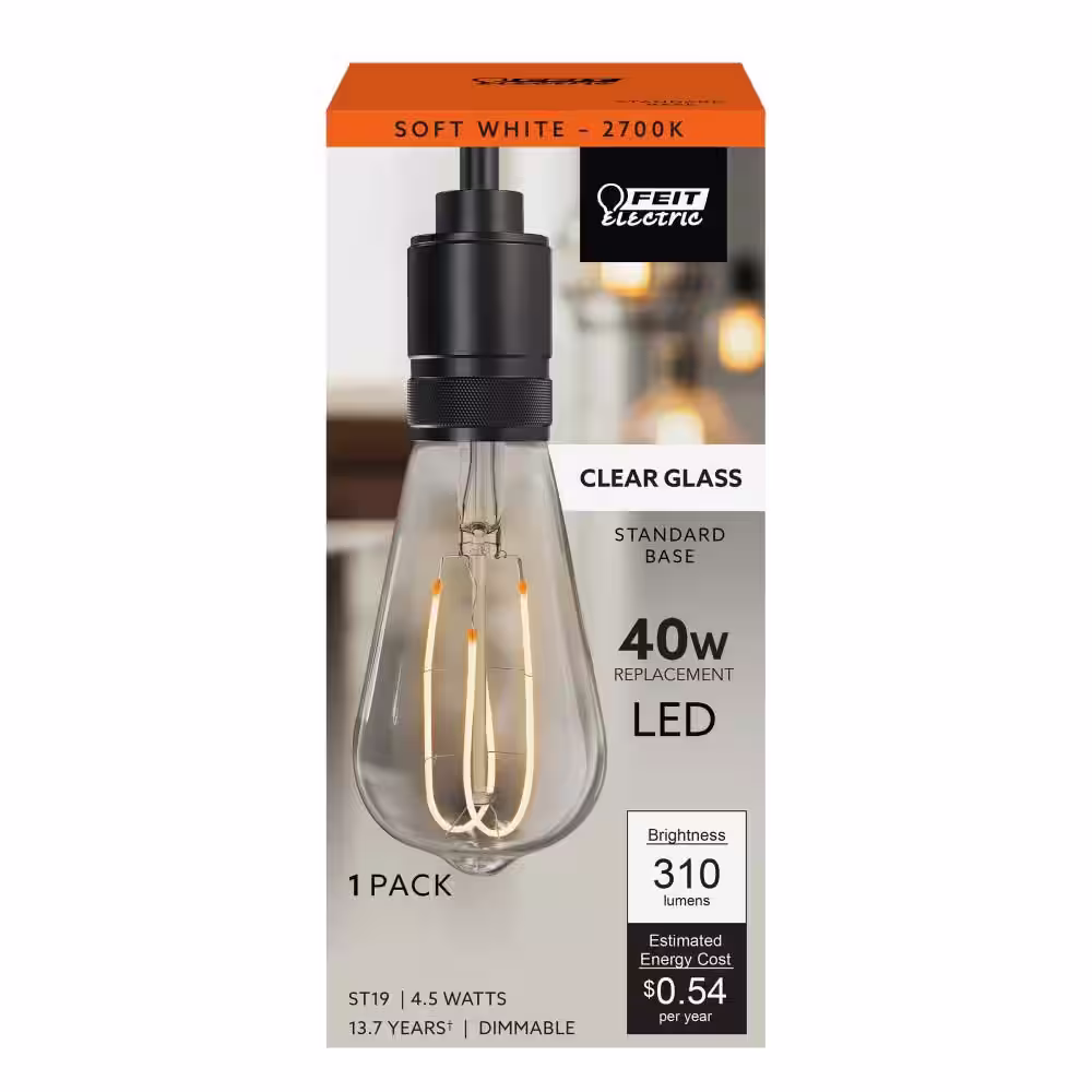 Feit Electric 40-Watt Equivalent ST19 DImmable M-Shape Filament Clear Glass E26 Vintage Edison LED Light Bulb, Soft White (12-Pack)