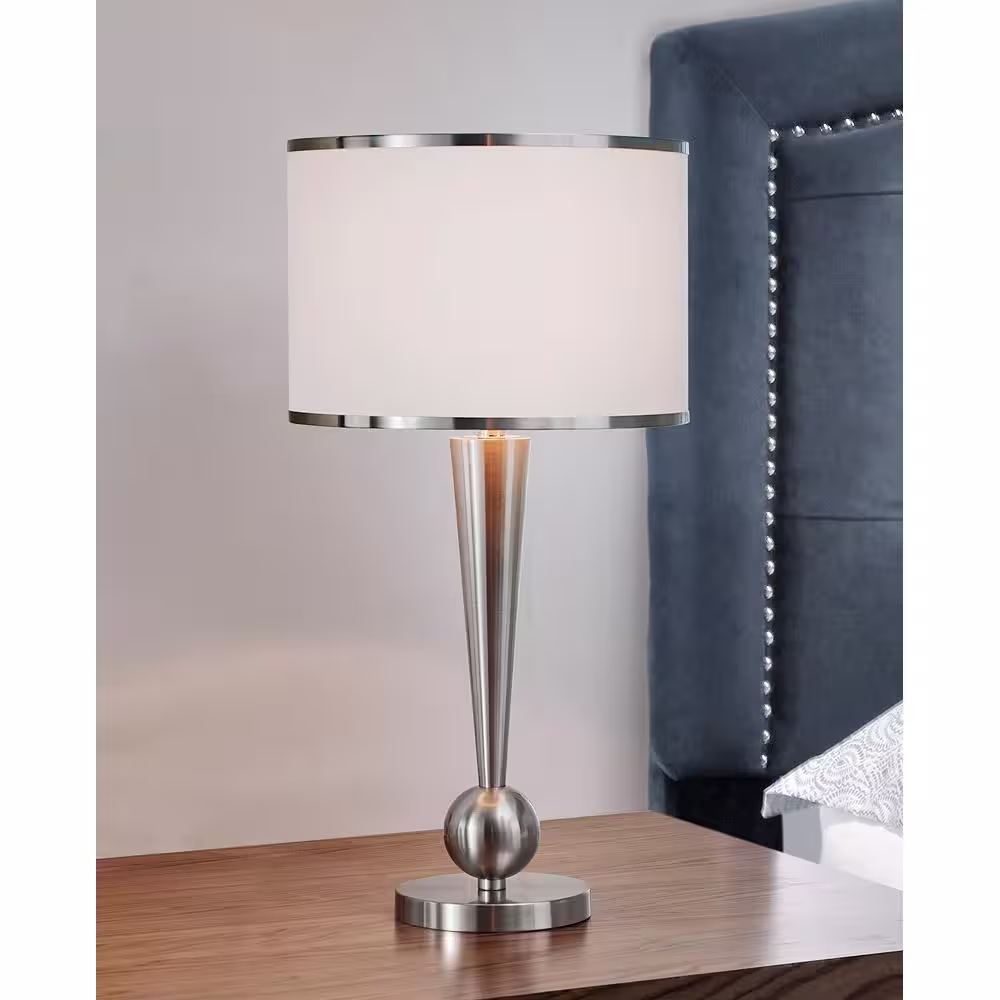 HomeGlam Dione 28.5 in. H Brushed Nickel Metal Modern Table Lamp
