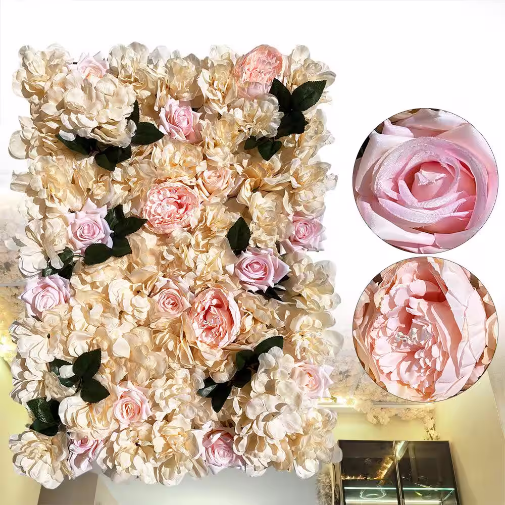 None 12- Pcs 23.62 in. x 15.74 in. Artificial Silk Rose Flower Wall Panel Hedge for Wedding Backdrop Decor