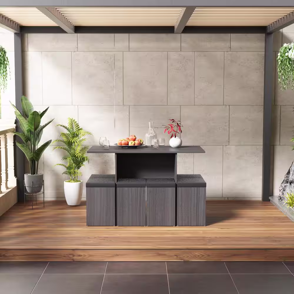 None 9-Piece Gray Dining Table Set Kitchen Furniture With Upholstered Seat and Table