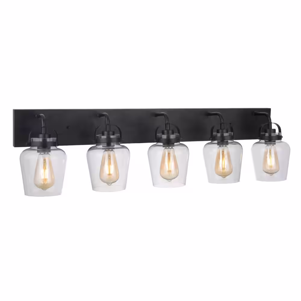 CRAFTMADE Trystan 38 in. 5-Light Flat Black Finish Vanity Light with Clear Glass