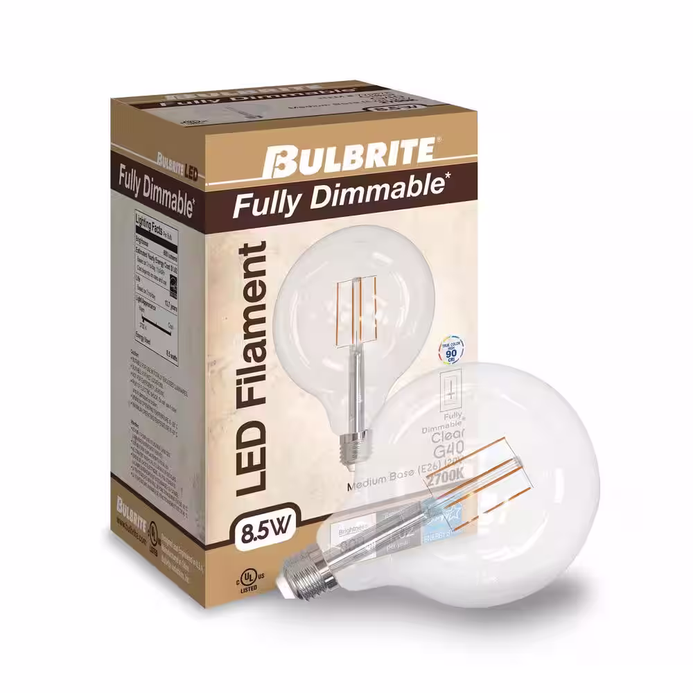 Bulbrite 60-Watt Equivalent G40 Clear Dimmable Edison LED Light Bulb Warm White (2-Pack)