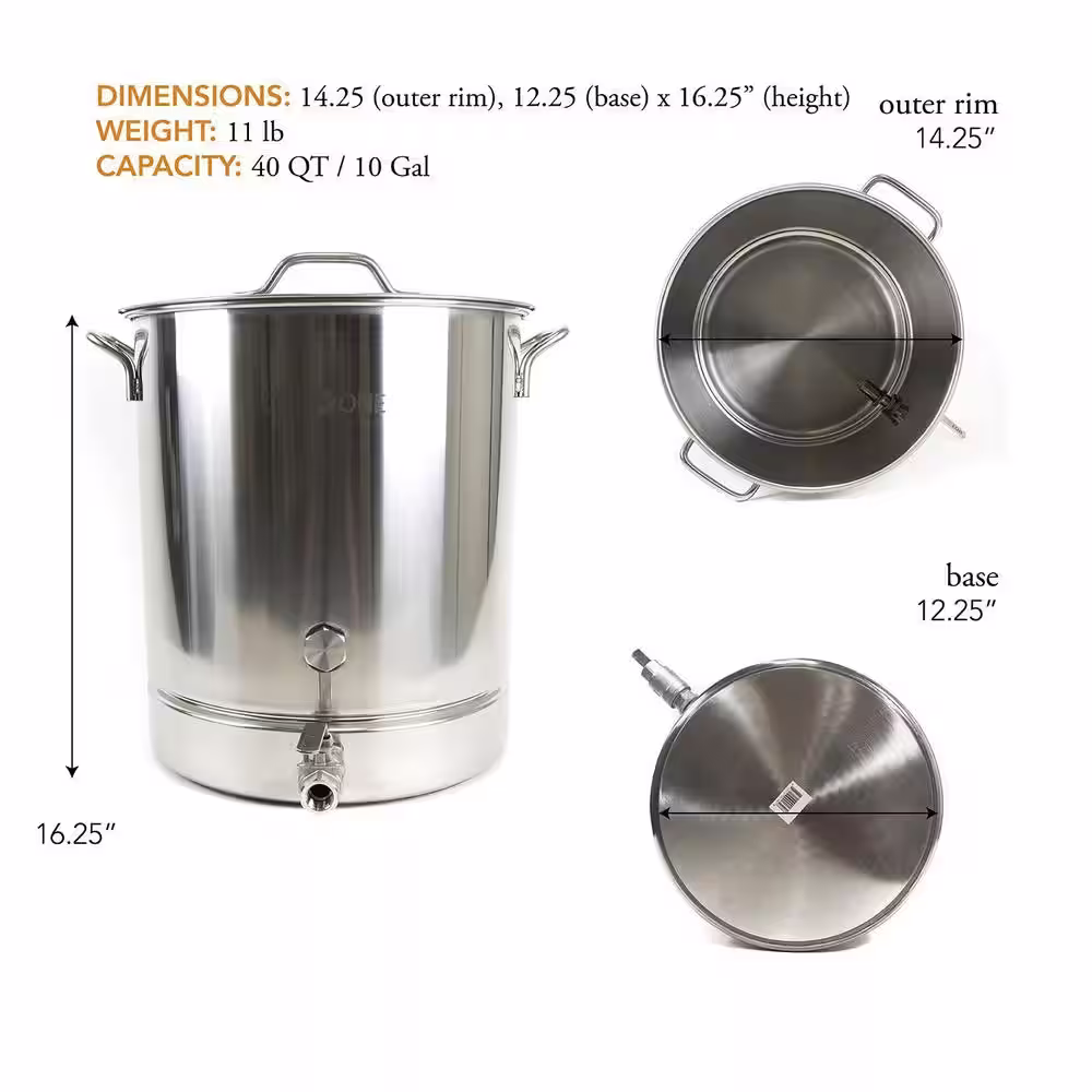 GASONE Brew Kettle 40 qt. Stainless Steel Stock Pot