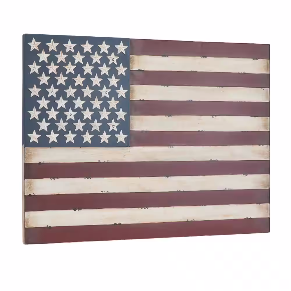 None Metal Red Indoor Outdoor American Flag Wall Decor