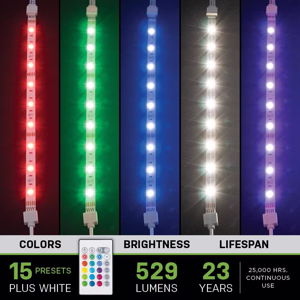 Commercial Electric 12 in. LED Linkable RGBW Flexible Under Cabinet Light Kit (4-Strip Pack)