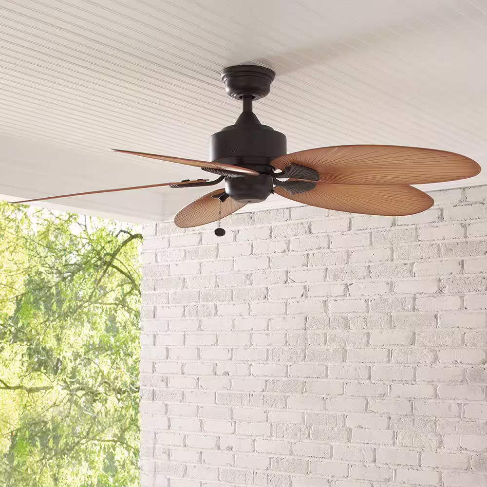 Hampton Bay Lillycrest 52 in. Indoor/Outdoor Aged Bronze Ceiling Fan with Downrod and Reversible Motor; Light Kit Adaptable