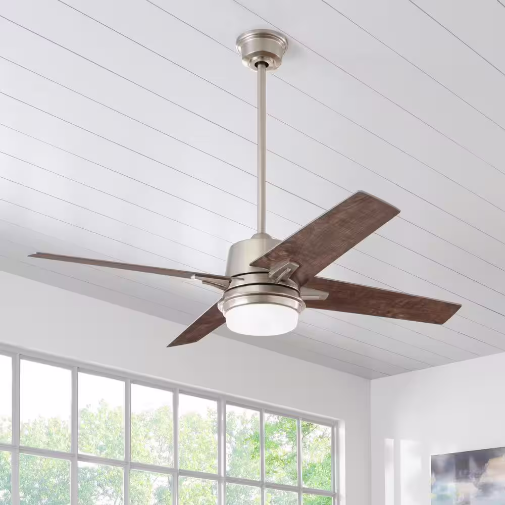 Home Decorators Collection 56 in. Montel LED Brushed Nickel Ceiling Fan With Light and Remote Control