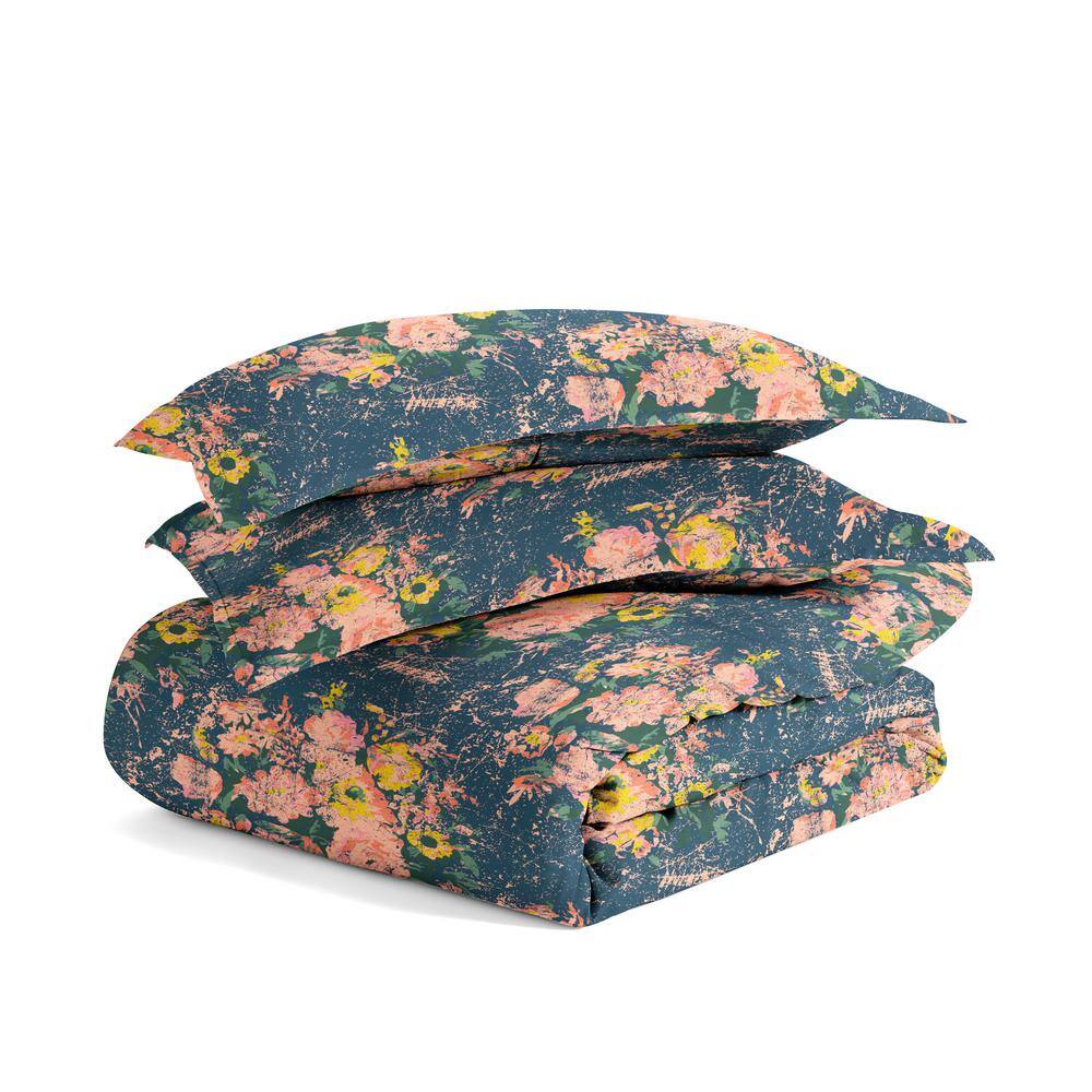 None 3-Piece Navy Floral Reversible Microfiber Twin/Twin XL Comforter Set