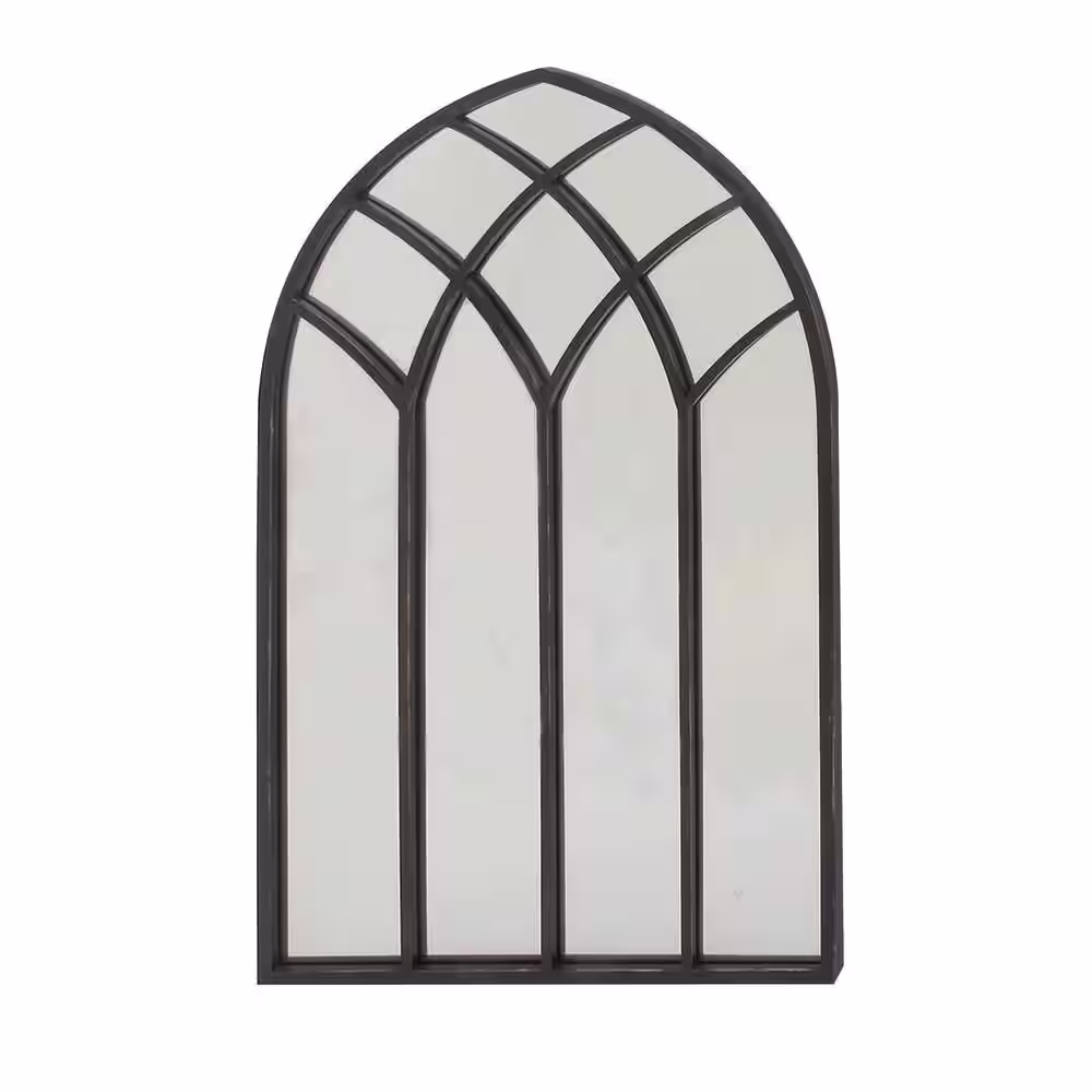 Litton Lane 48 in. x 30 in. Window Pane Inspired Arched Framed Black Wall Mirror with Arched Top