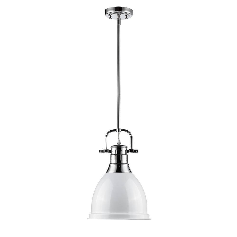 Golden Lighting Duncan 1-Light Chrome 8.8 in. Pendant with White Shade