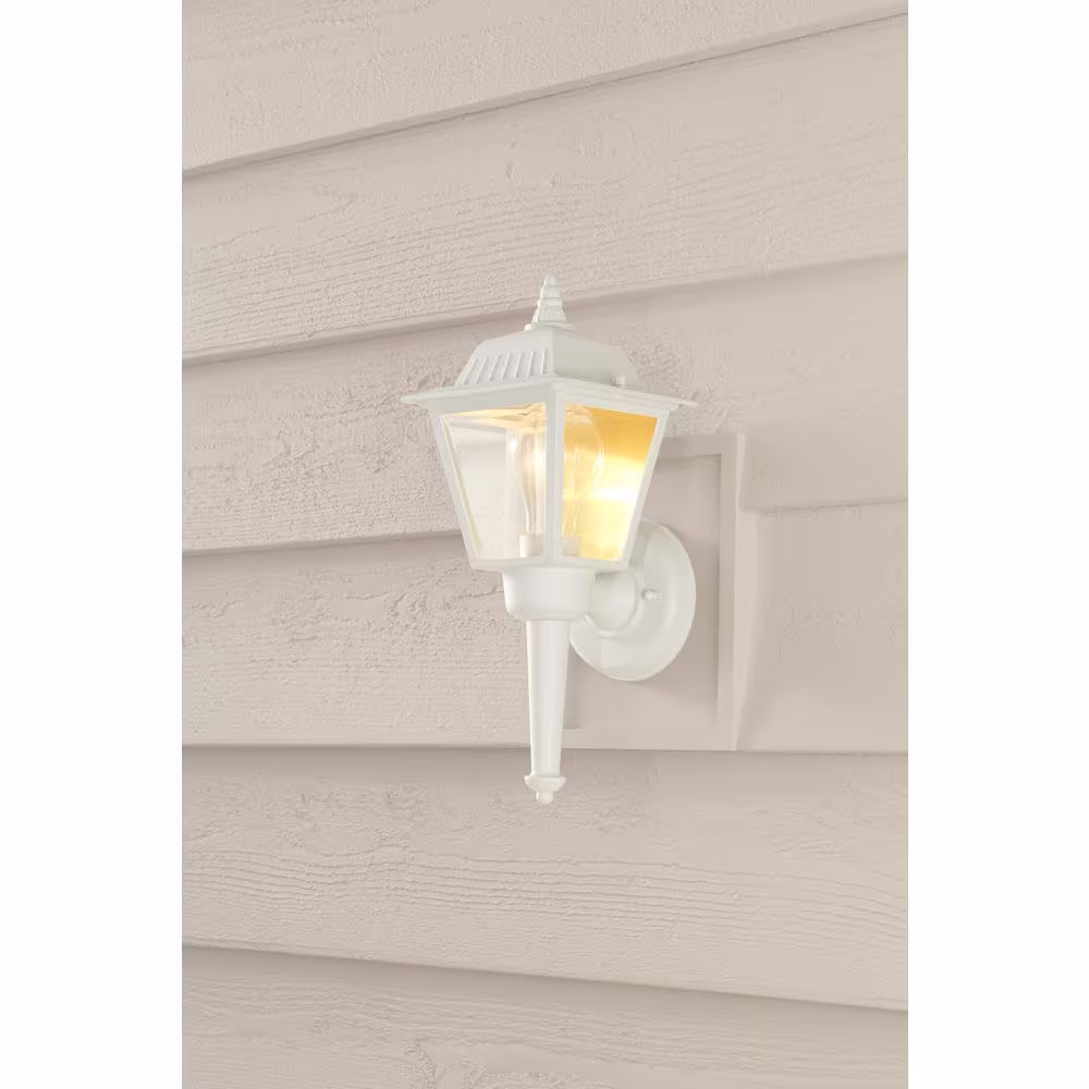 None 1-Light White Outdoor Wall Light Fixture with Clear Glass