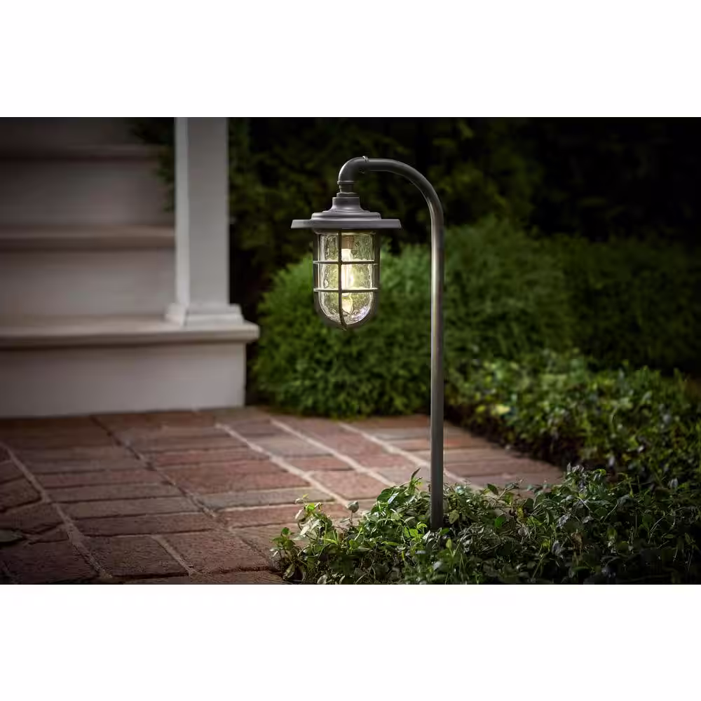 Hampton Bay Greenwood Low Voltage Zinc LED Outdoor Path Light with Water Glass Shade